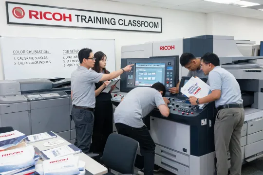 Ricoh operator training in a commercial print classroom
