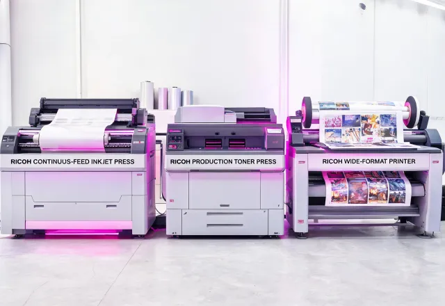 Ricoh commercial printer lineup for toner inkjet and wide format work
